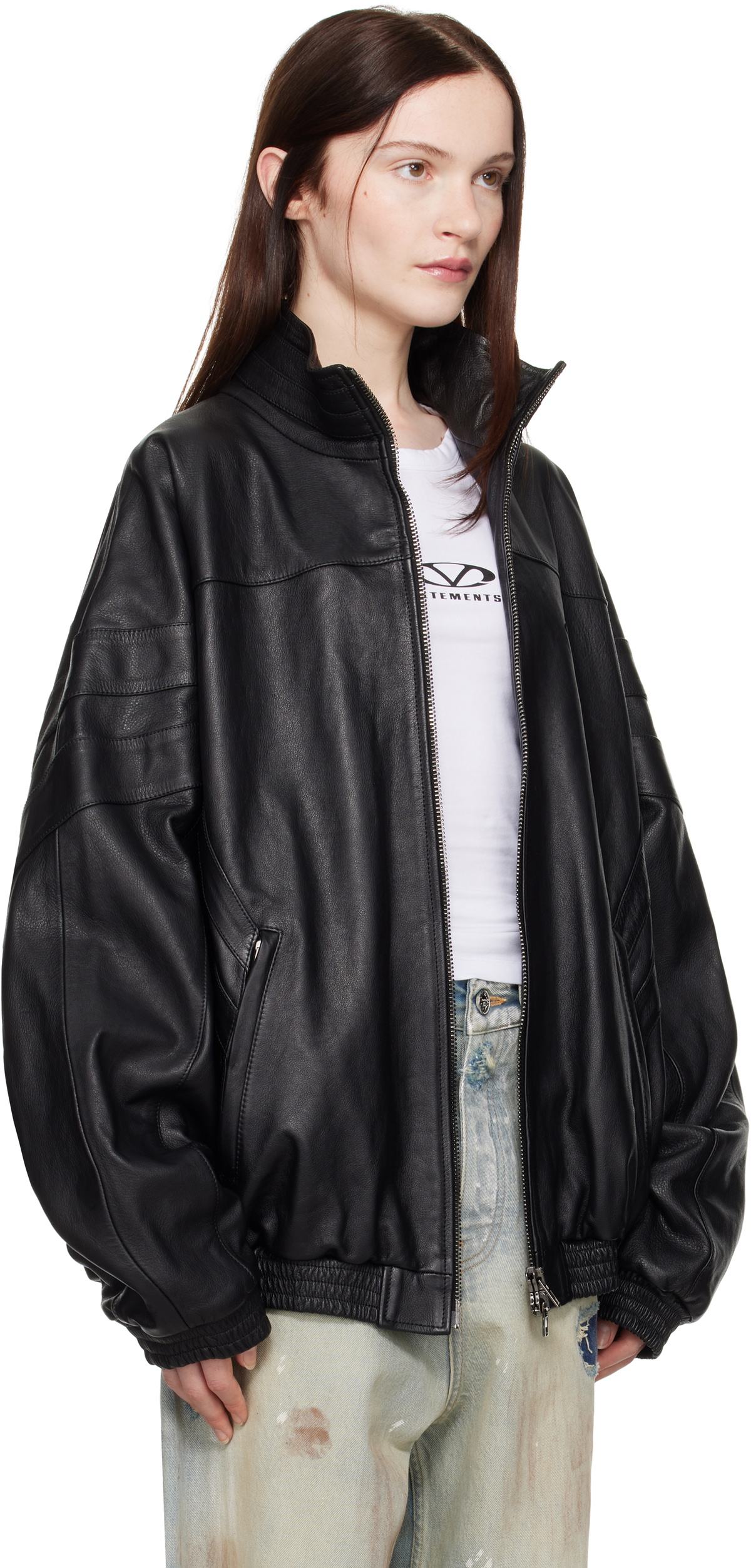 VETEMENTS Black Tracksuit Leather Jacket