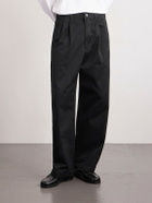 Human Made - Wide-Leg Logo-Embroidered Pleated Cotton-Twill Chinos - Black
