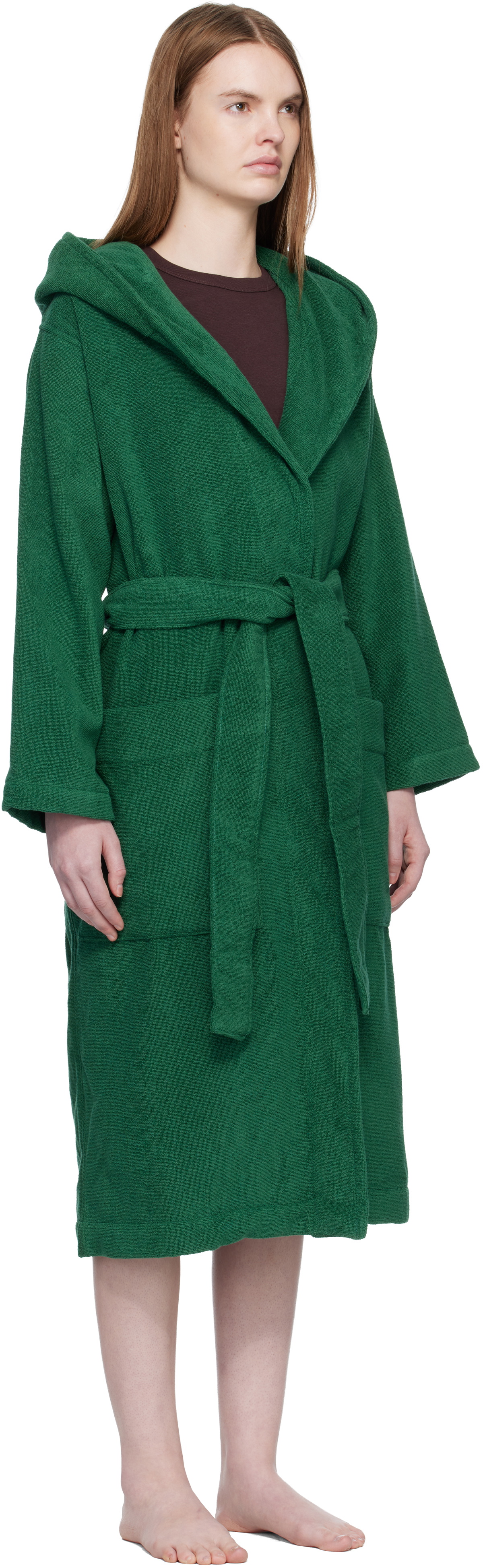 Tekla Green Terry Hooded Bathrobe