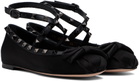 Valentino Garavani Black Rockstud Satin Ballerina Flats