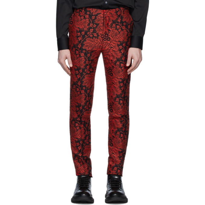 Photo: Alexander McQueen Black and Red Jacquard Ivy Creeper Trousers