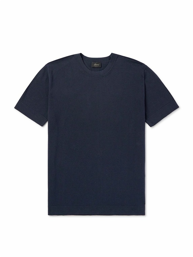 Photo: Brioni - Cotton and Silk-Blend T-Shirt - Blue