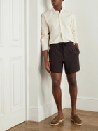 Stòffa - Straight-Leg Pleated Wool-Seersucker Shorts - Brown