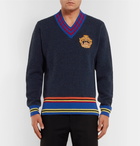 Versace - Embroidered Striped Wool Sweater - Charcoal