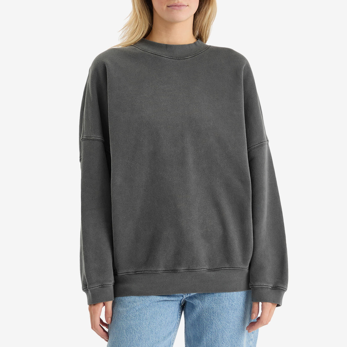 Joah Brown Women's Oversized Crew Sweatshirt in Washed Black