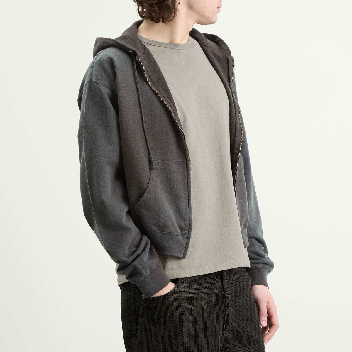 Auralee Men's Zip Up Pima Hoody in Ink Black