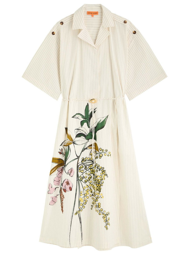 Photo: Stine Goya Striped Printed Cotton Midi Shirt Dress Cream