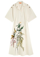 Stine Goya Striped Printed Cotton Midi Shirt Dress Cream