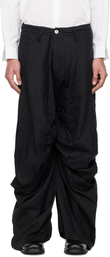 Photo: FUMITO GANRYU Black Draped Linen Trousers