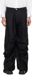 FUMITO GANRYU Black Draped Linen Trousers