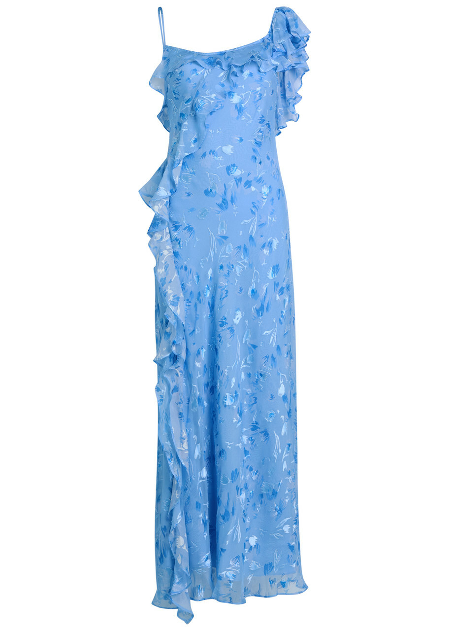 Rixo Ester Devoré Silk-blend Maxi Dress Blue