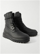 Stone Island Shadow Project - Rubber and Webbing-Trimmed Leather Boots - Black