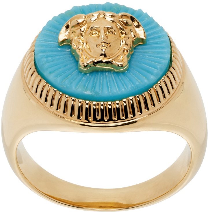 Photo: Versace Gold & Blue Medusa Biggie Ring