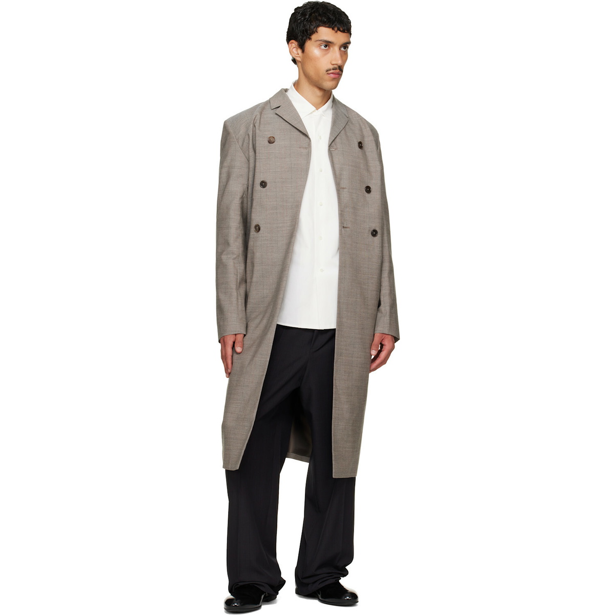 Jil Sander Gray Double-Breasted Coat