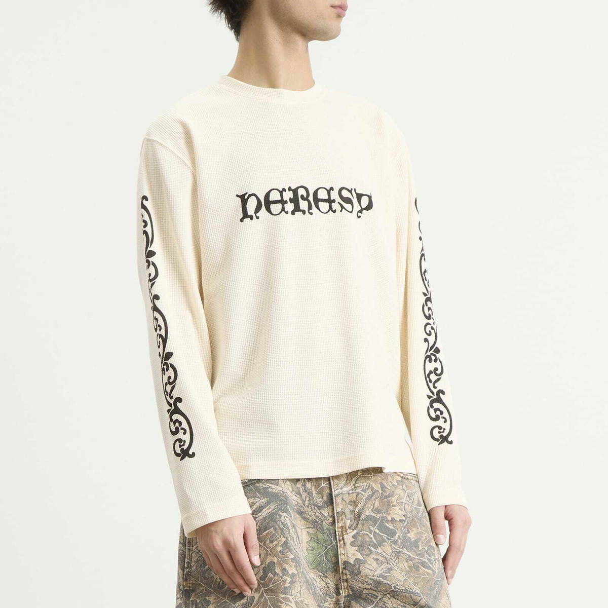 Heresy Men's Wrought Long Sleeve Waffle T-Shirt in Ecru