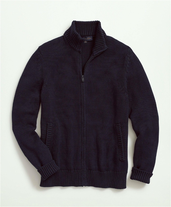 Photo: Brooks Brothers Men's Supima Cotton Full-Zip Ribbed Cardigan Sweater | Navy