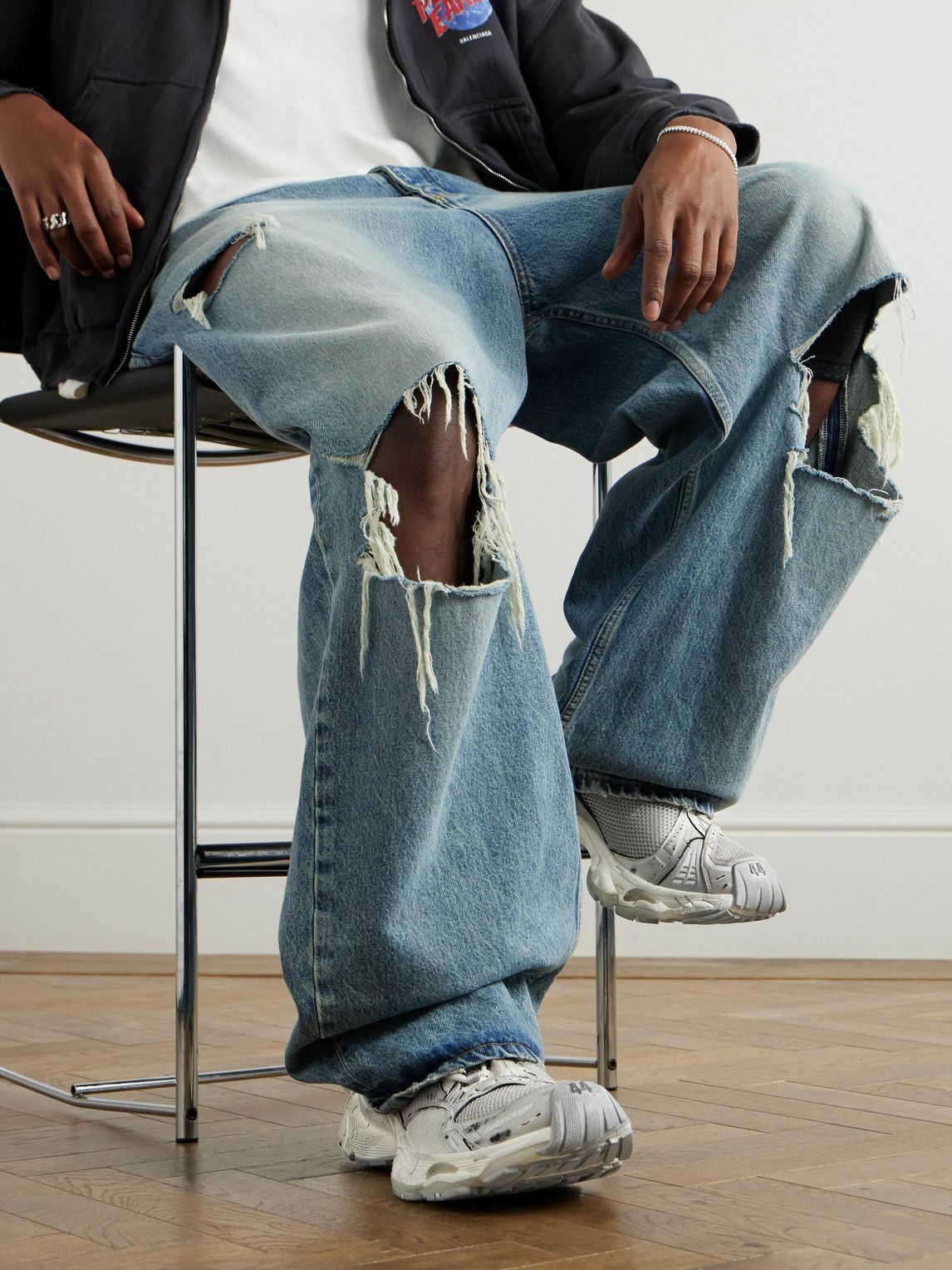 Balenciaga - Stapler Distressed Mesh and Rubber Sneakers