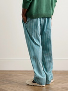 BODE - Shore Straight-Leg Striped Cotton-Blend Drawstring Trousers - Blue