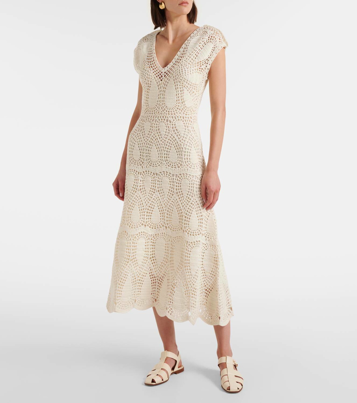 gabriela hearst crochet dress Women's Cashmere Crochet Star Maxi Slip Dress