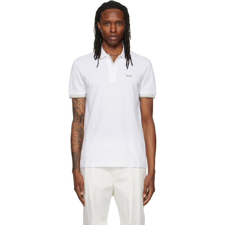 Photo: BOSS White Contrast-Tipped Cotton Piqué Polo
