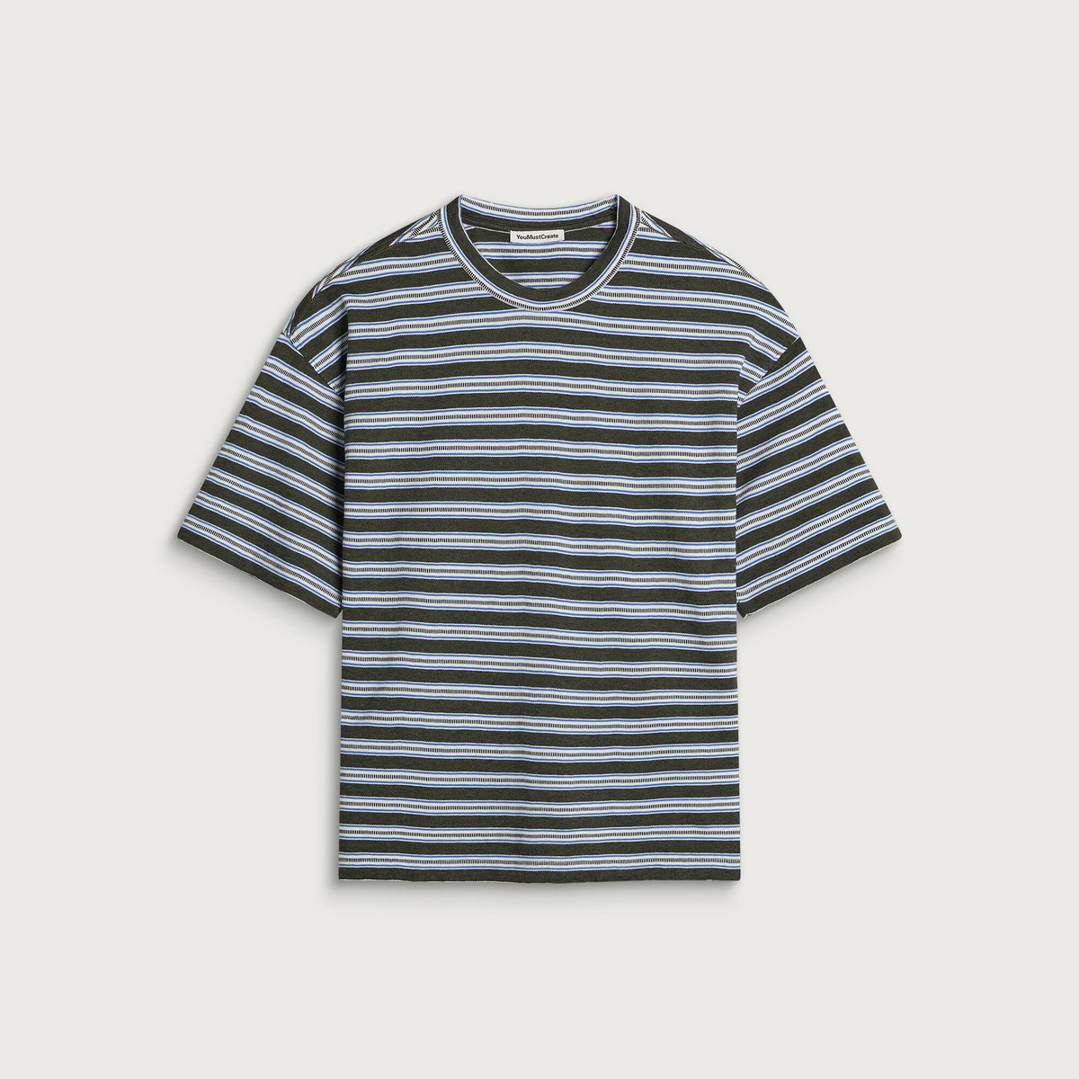 YMC Men's Rapport Stripe Triple T-Shirt in Dark Green Multi