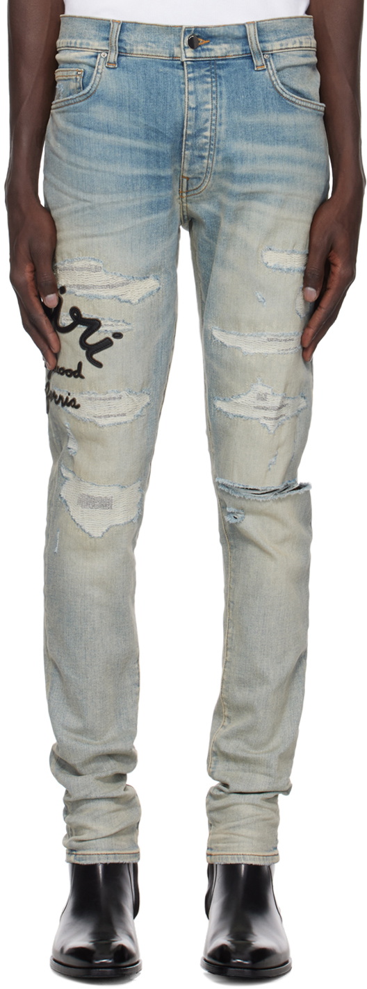 Jeans Amiri Plaid Thrasher – Deep Classic Blue – Taille 36 – Neuf Avec étiquettes