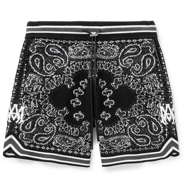 Photo: AMIRI - Wide-Leg Bandana Crocheted Cotton-Blend Drawstring Shorts - Black