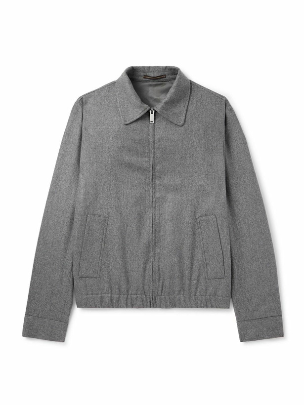 Photo: Incotex - Brushed Wool-Blend Flannel Bomber Jacket - Gray