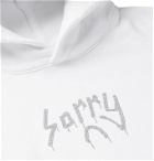 Sorry In Advance - Crystal-Embellished Fleece-Back Cotton-Jersey Hoodie - White