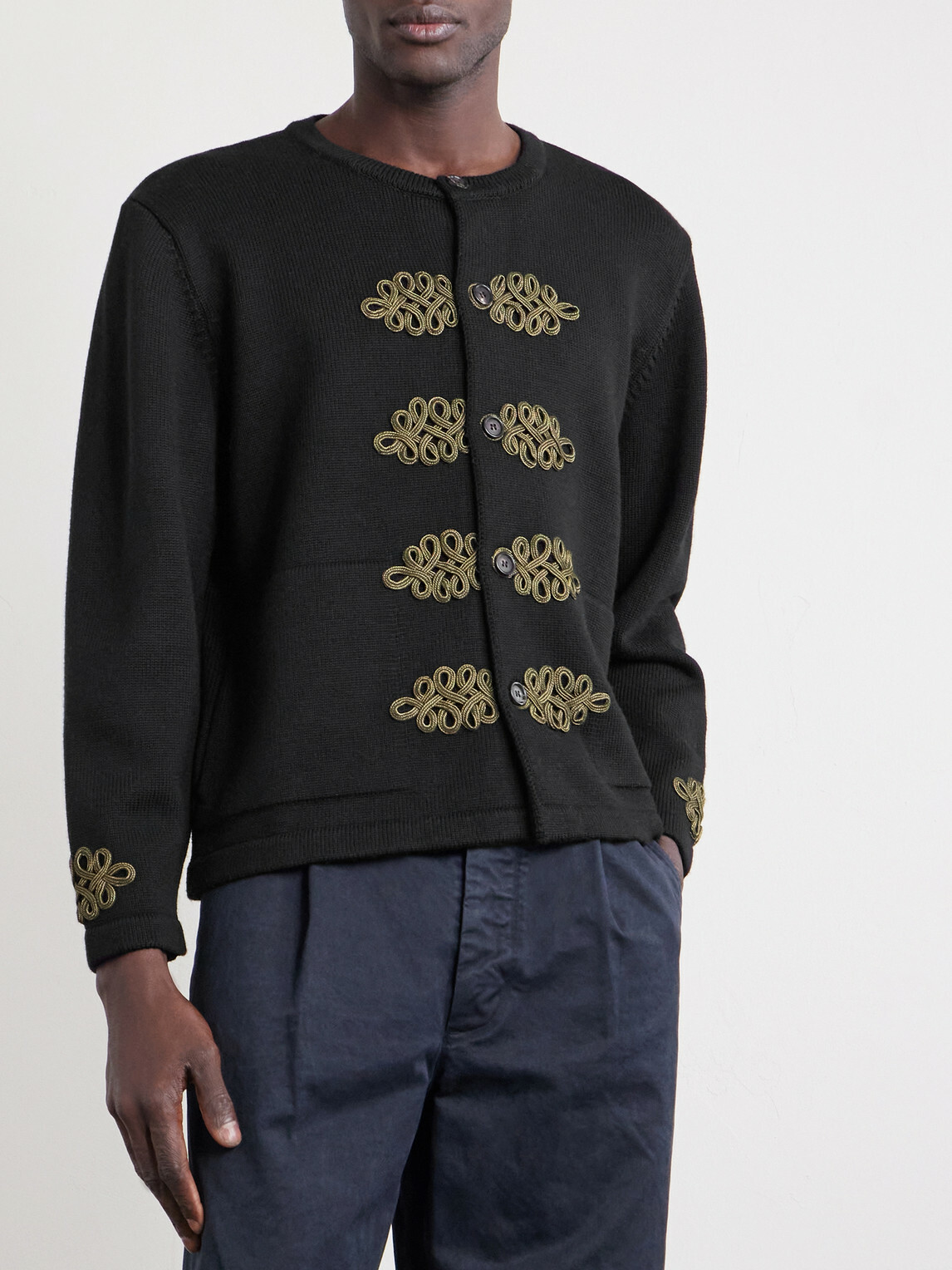 BODE - Bannister Appliquéd Virgin Wool Cardigan - Black