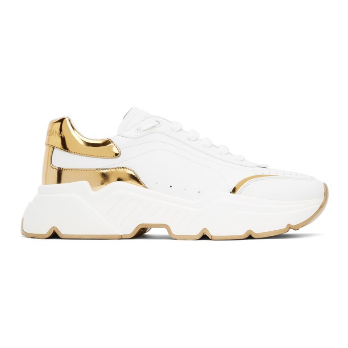 Photo: Dolce and Gabbana White and Gold Daymaster Low Sneakers