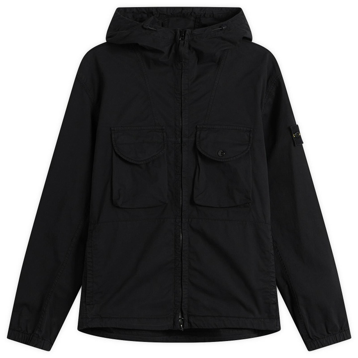 Photo: Stone Island Men's Organic Cotton Twill Hooded Jacket in Black