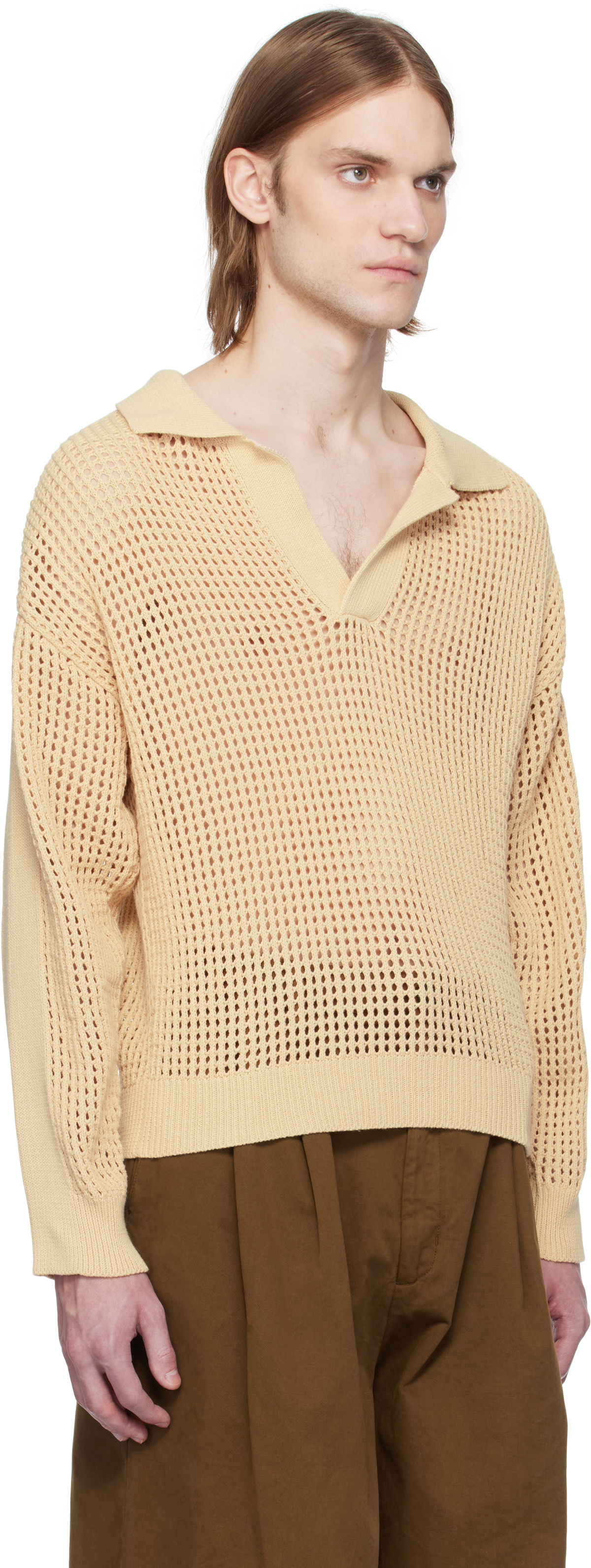 CMMN SWDN Beige Arram Open Knit Polo
