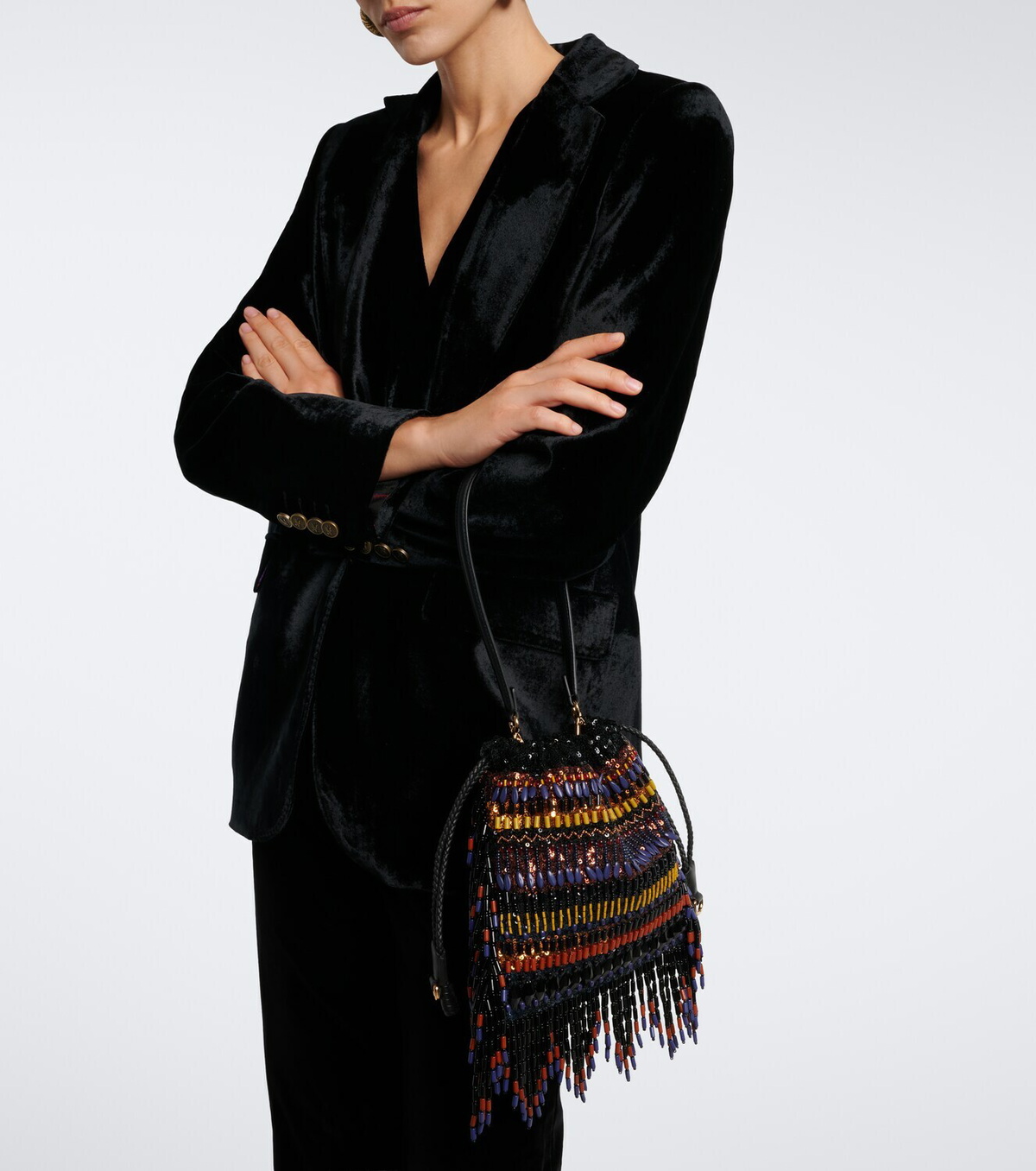 Etro Kalispera Small beaded fringed shoulder bag