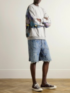 KAPITAL - Magpie Straight-Leg Frayed Denim-Jacquard Drawstring Shorts - Blue