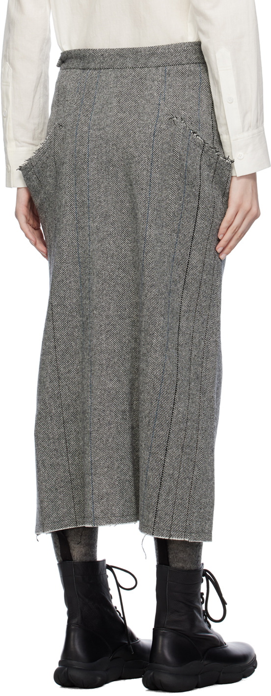 Y's Gray Herringbone Midi Skirt