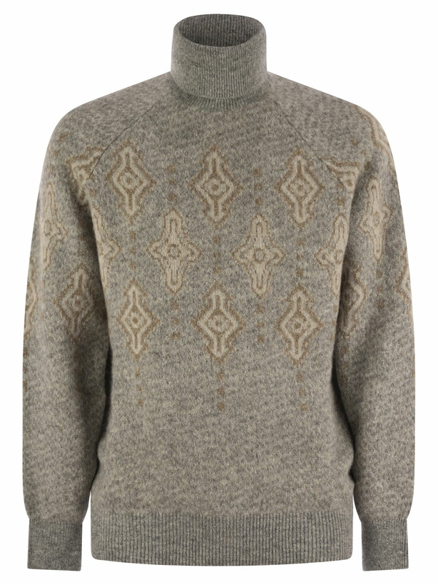 Photo: Brunello Cucinelli Geometric Jacquard Turtleneck Sweater In Alpaca, Cotton And Wool