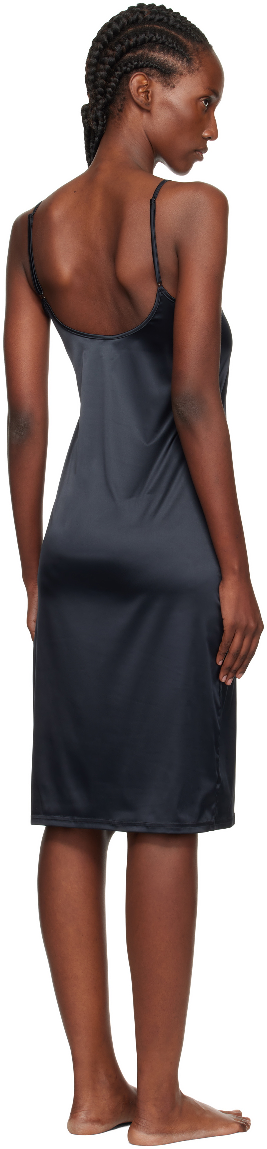 Yasmine Eslami Black Annabelle Satin Slip Midi Dress