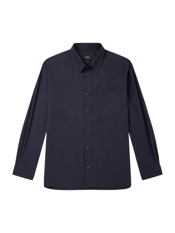 Photo: A.P.C. - Malo Logo-Embroidered Organic Cotton-Poplin Shirt - Blue