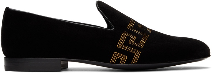Photo: Versace Black Embroidered Greca Loafers