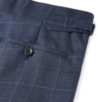 Kingsman - Harry's Navy Slim-Fit Checked Wool, Silk and Linen-Blend Suit Trousers - Blue