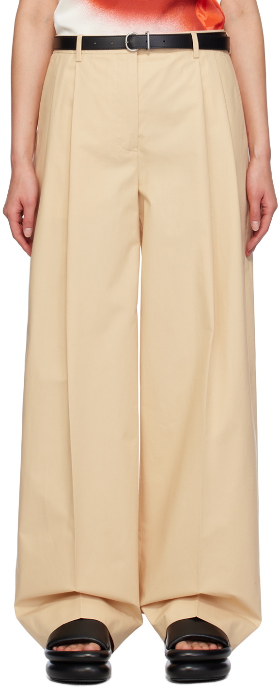 Beige Belted Trousers