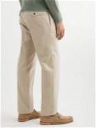 DOPPIAA - Aalghero Straight-Leg Pleated Cotton-Flannel Trousers - Neutrals