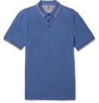 Brunello Cucinelli - Slim-Fit Contrast-Tipped Cotton-Piqué Polo Shirt - Men - Blue