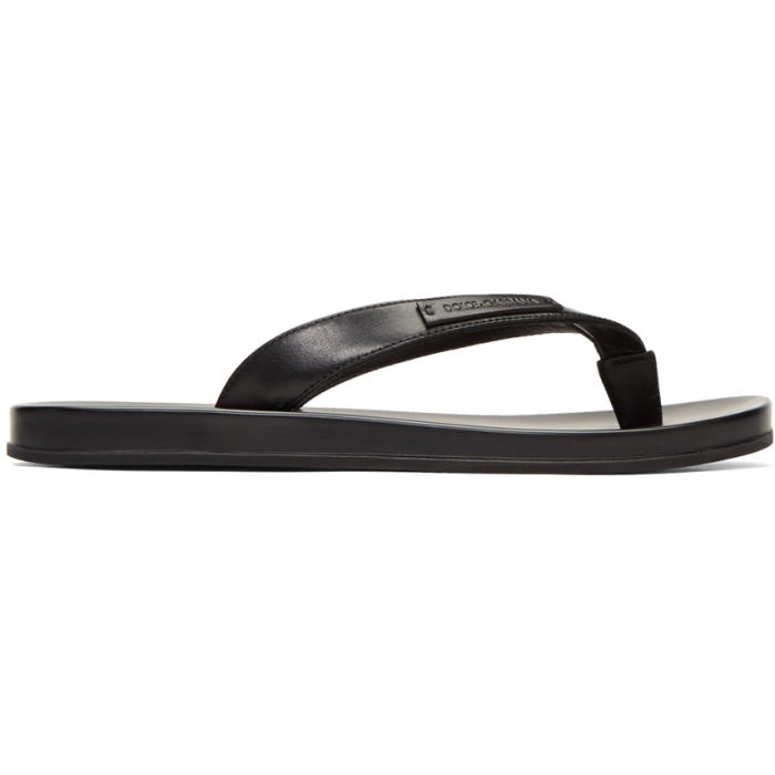 Photo: Dolce and Gabbana Black Leather Slide Sandals