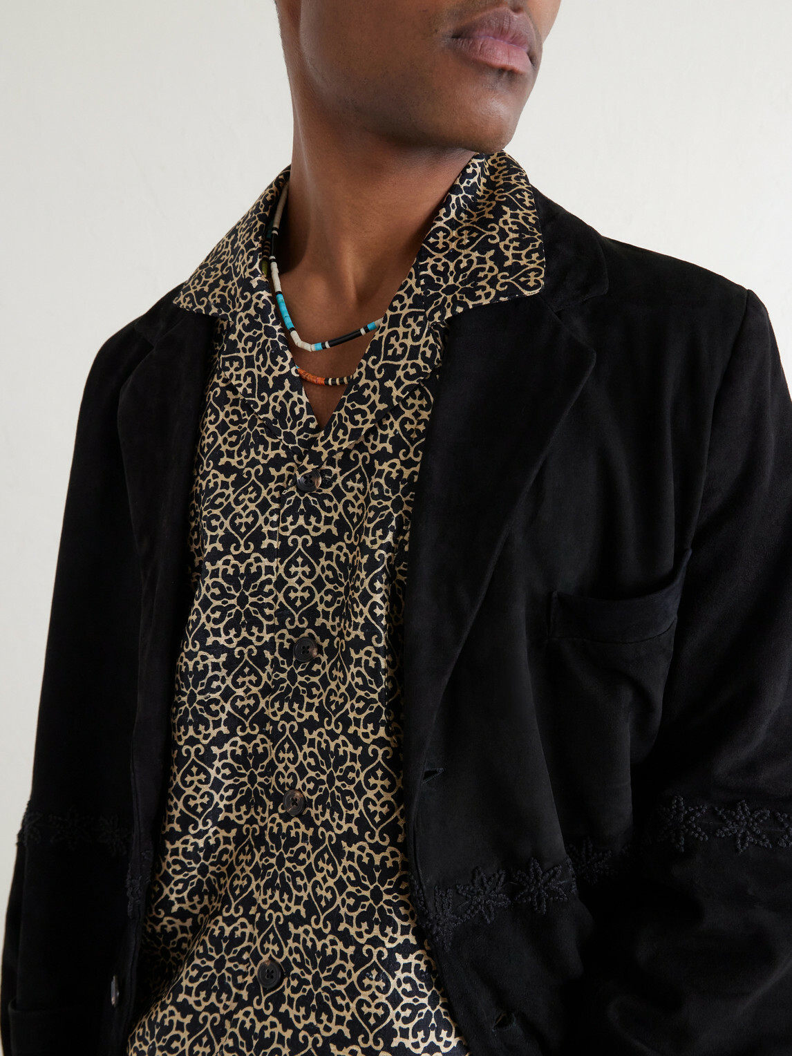 Kartik Research - Camp-Collar Printed Silk Shirt - Black