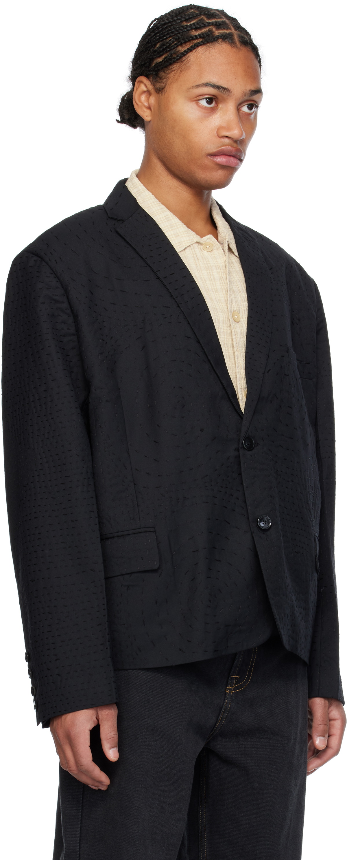 Glass Cypress Black Embroidered Cropped Blazer