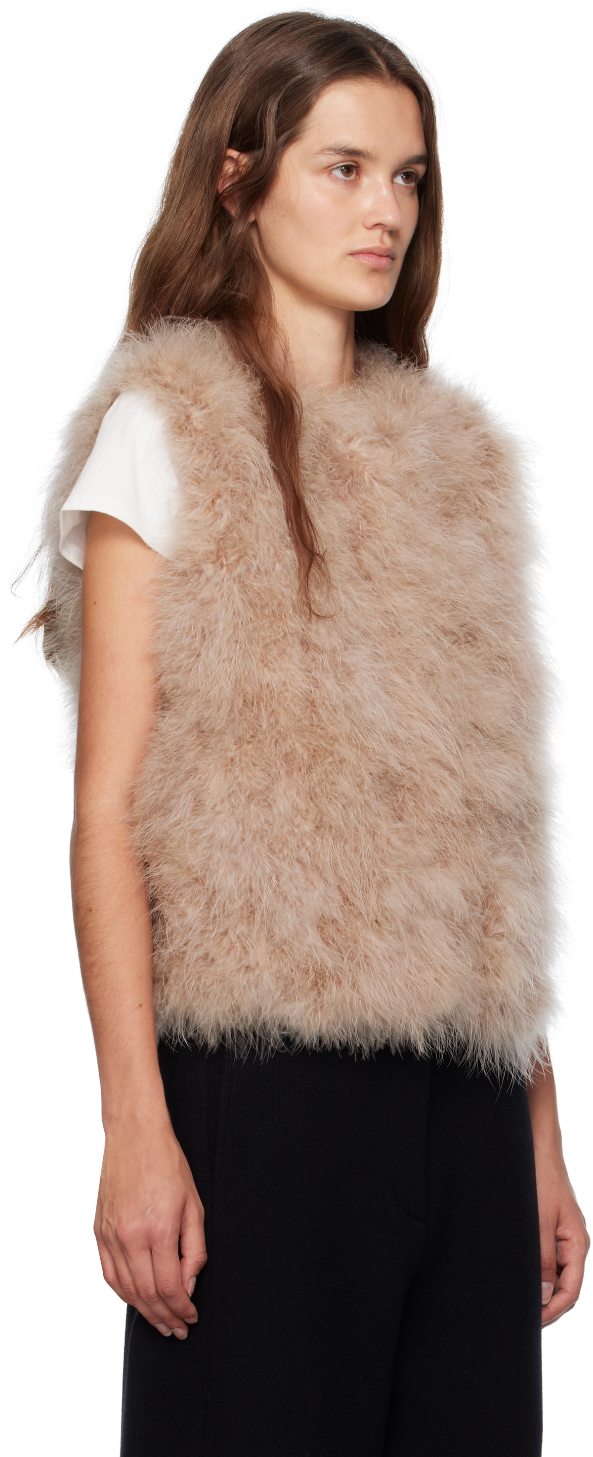 Yves Salomon Beige Cropped Feather Vest