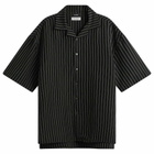 Willy Chavarria Men's Camp Collar Pinstripe Shirt in Black/White Stripe