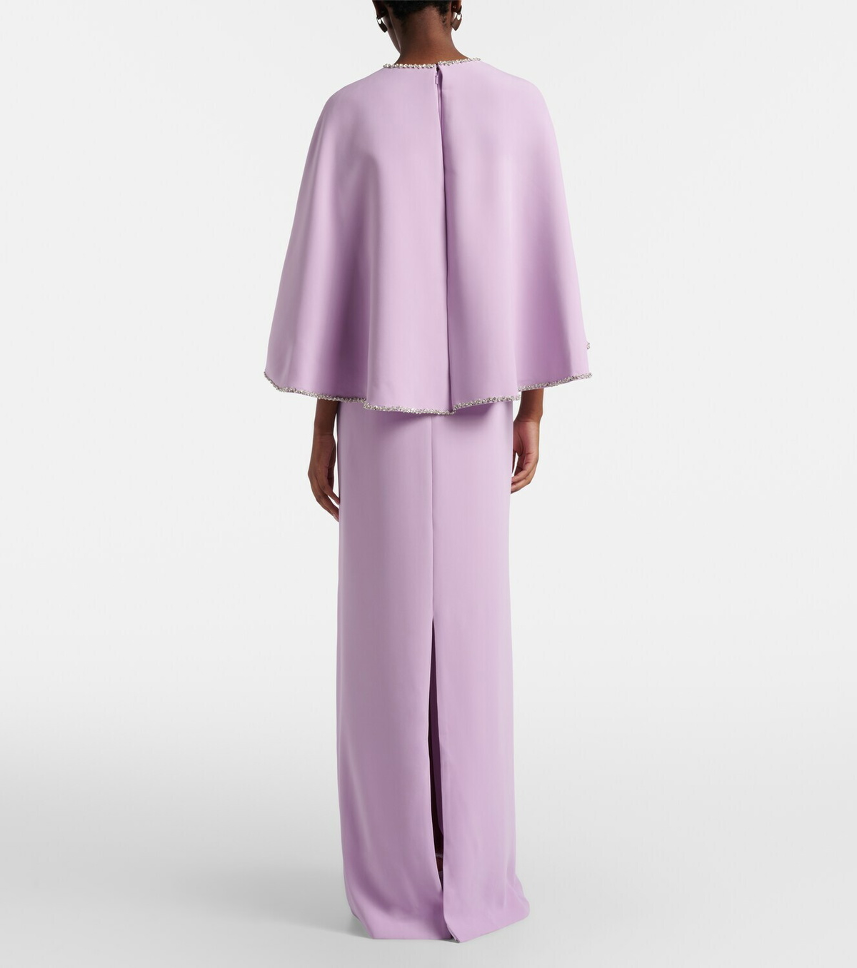 Costarellos Crystal-embellished caped gown